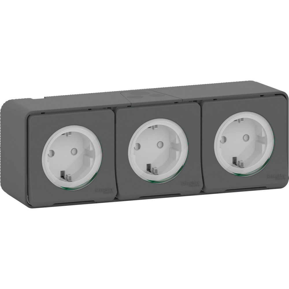 MUREVA S Блок из трех розеток с з/к, шт., 16А, 250В, винтов., АНТРАЦИТ, IP55