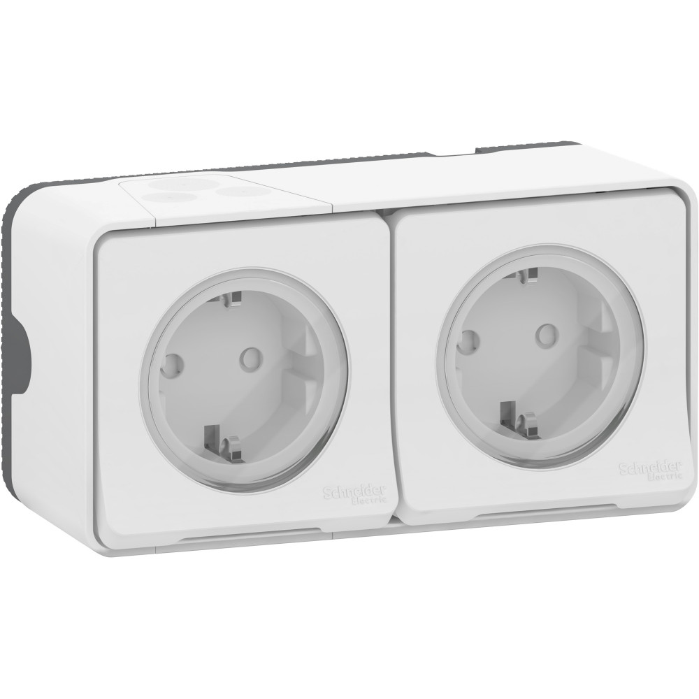 MUREVA S Блок из двух розеток с з/к и шт. 16А, 250В, безвинтов., БЕЛЫЙ, IP55