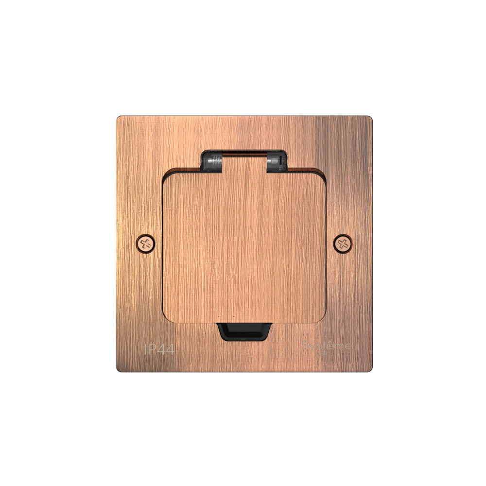 MultiDesk Лючок с розеткой 2К+З, 16А/250В, IP44 с коробкой д/стены,фальшпола,стола Медь, тип MDK21