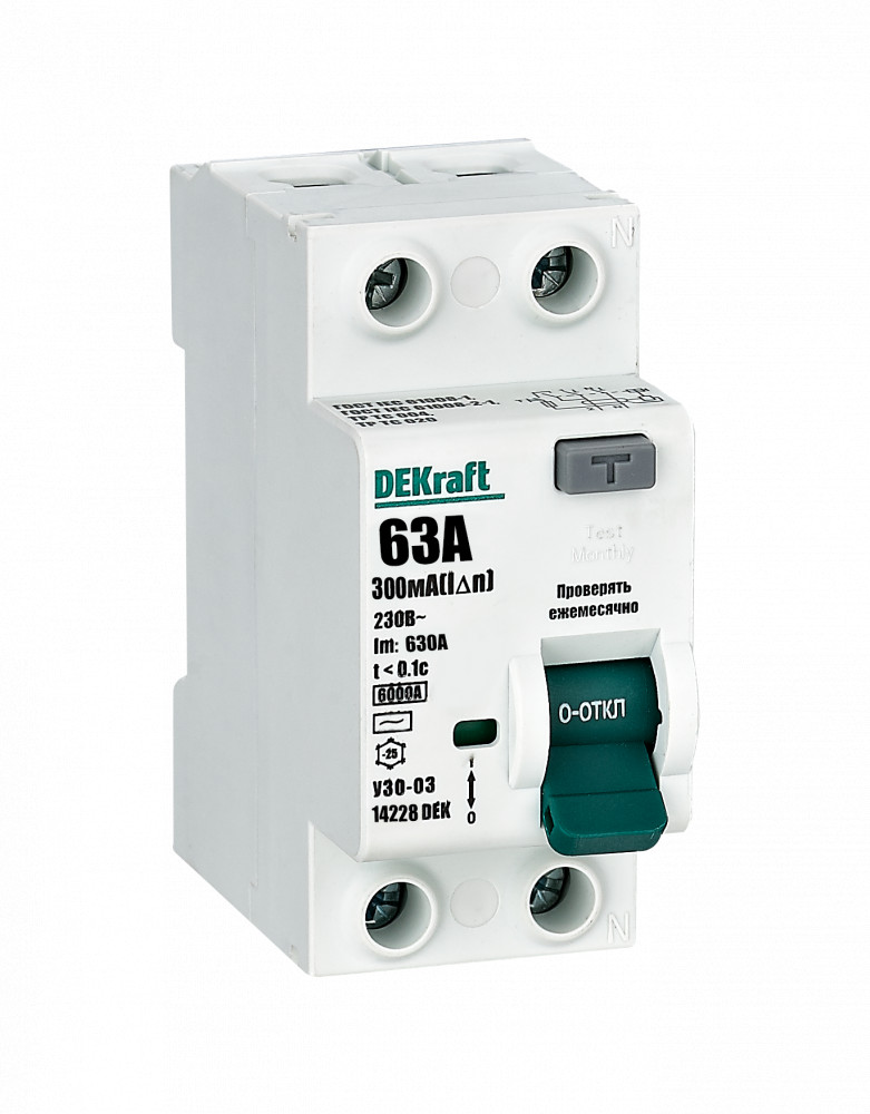 ВДТ 2P 63А 300мА тип AC 6кА УЗО-03 нов.