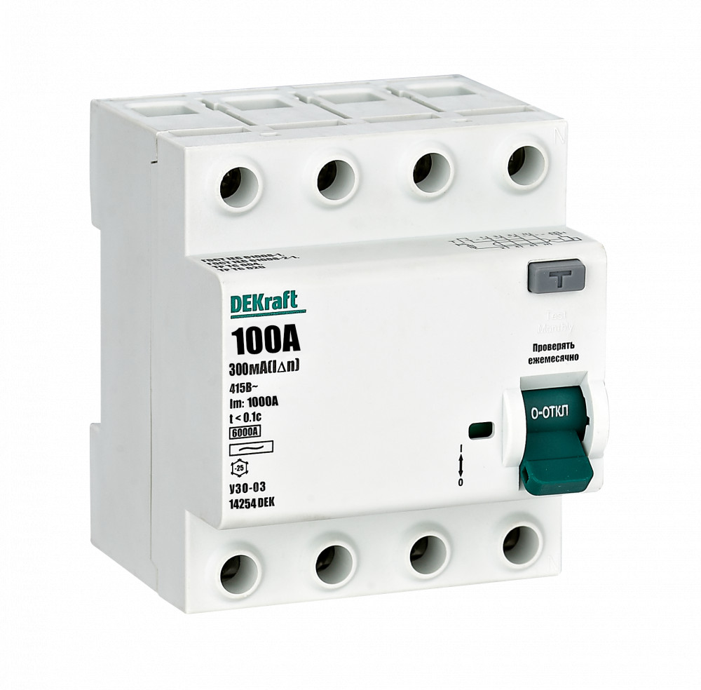 ВДТ 4P 100A 300мА тип AC 6кА УЗО-03 нов.