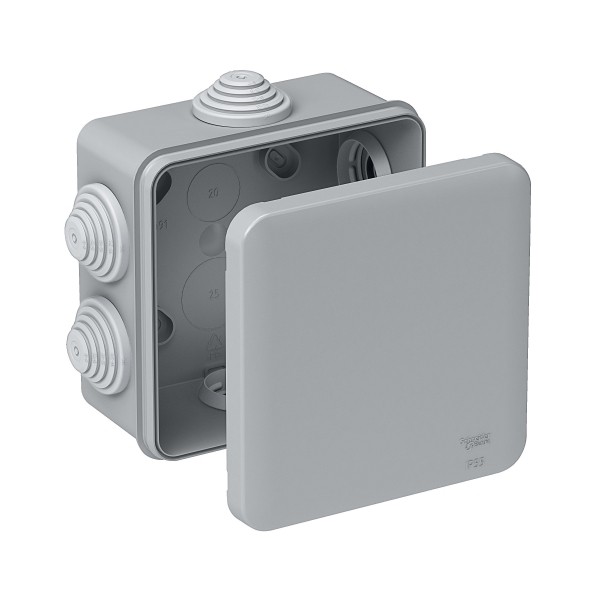 MULTIBOX Коробка распред. откр. установки 100x100x50, габариты 130х130х58, IP55 СЕРАЯ (со стикером)