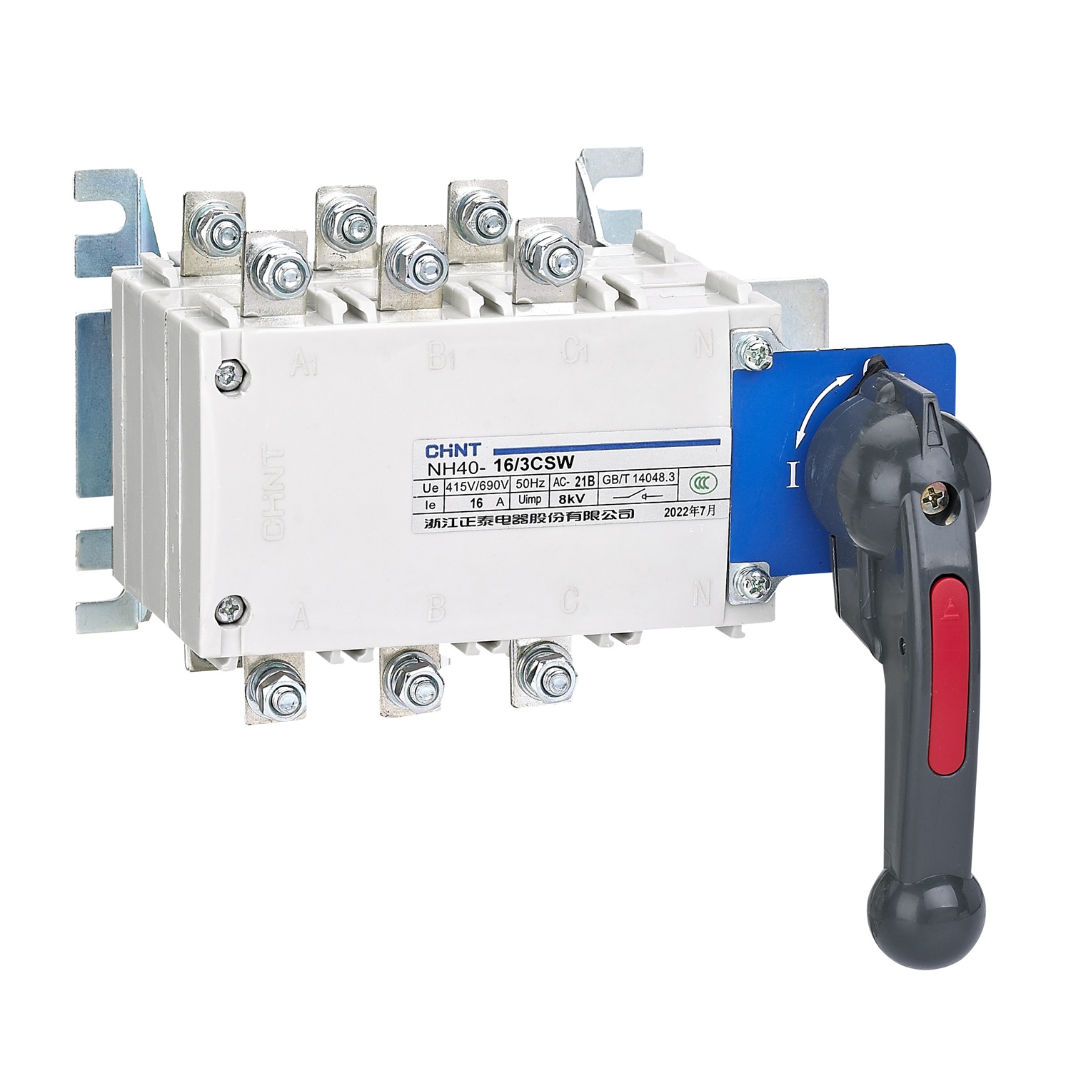 Реверсивный выключатель-разъединитель NH40-125/4CS, 4P, 125А, 3 положения, стандартная рукоятка