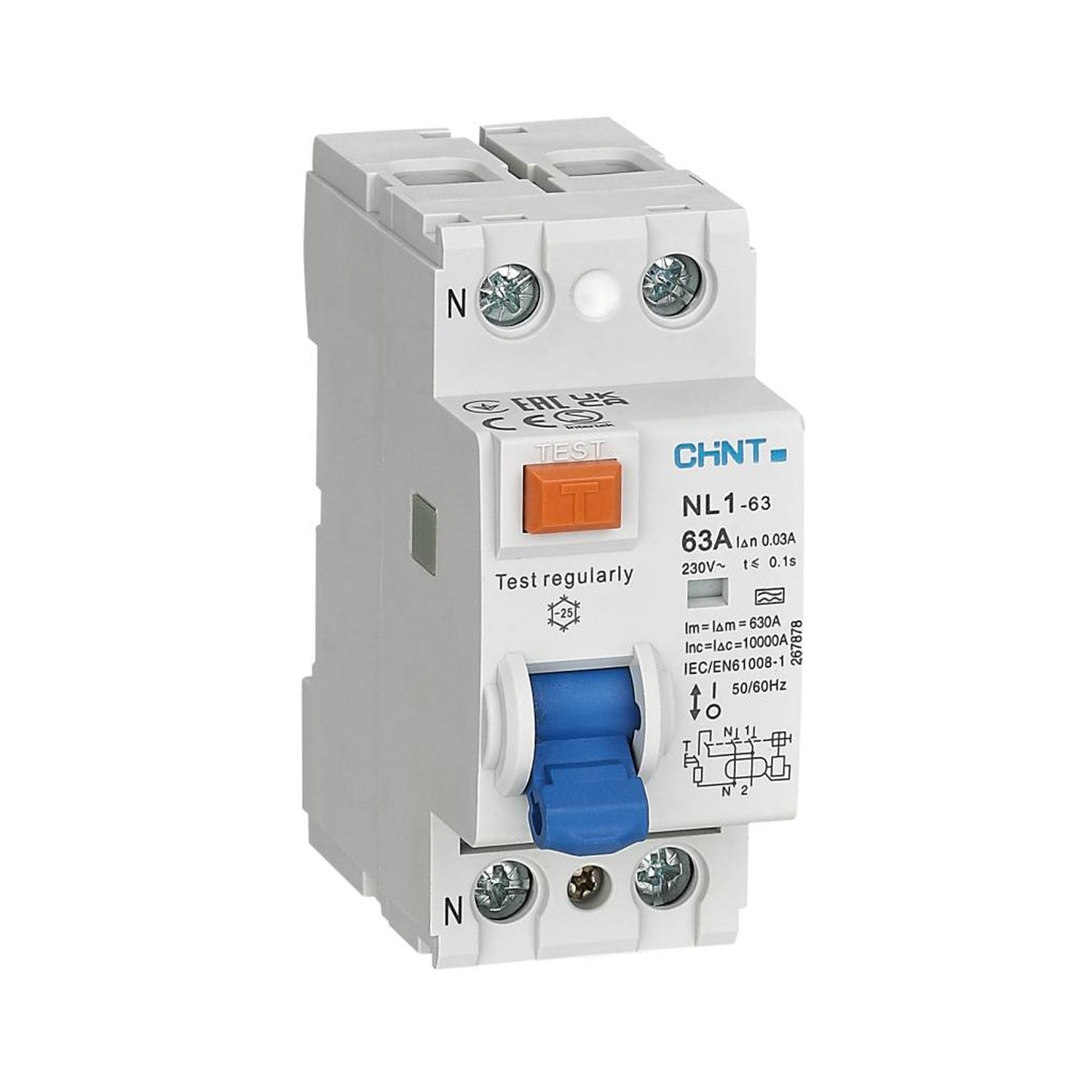 ВДТ (УЗО) NL1-100 2P 63А 100мА 10кА тип AC-S (R)