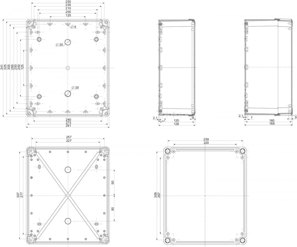 ПЛАСТИКОВАЯ КОРОБКА ABS 341x291x128